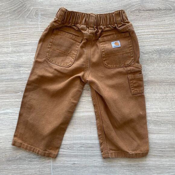 Carhartt Baby Boy 12 Month Brown Cargo Canvas Pants Utility Workwear Country - Picture 1 of 5